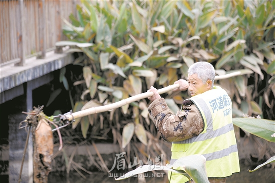 徐雙貴正在打撈河道雜物。.jpg